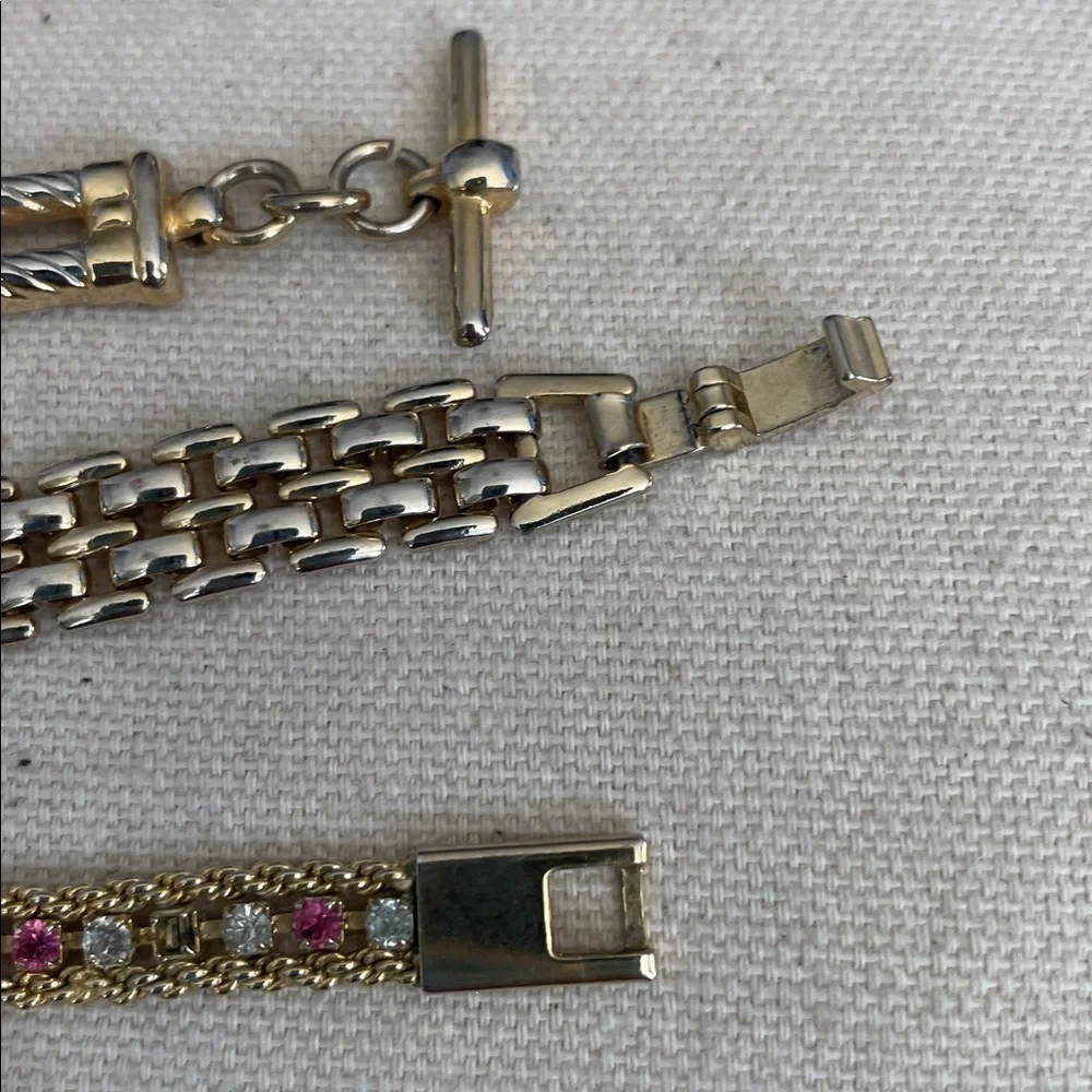 Vintage  Gold-tone and Red Women's 3 Bracelet Set